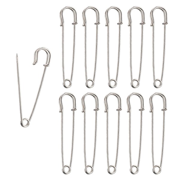 Kilt Pins 10pcs, Large Safety Pins for Clothes, 3 inch/76cm, Heavy Duty Nappy Pins, Blanket Pins Clothes Pins