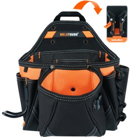 MELOTOUGH Contractor Pouch Electrician Tool Pouch Nail Screw Work Framer Tool Belt Pouch with Hammer Loop Clip on Utility Tool Organizer Pouch with Kickstand Back(Orange)