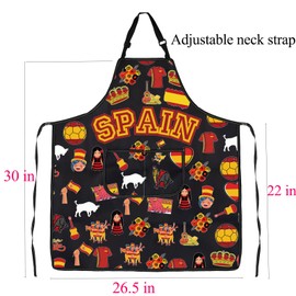 ENSIANTH Spain Apron with Pockets for Chef Kitchen Apron Gifts for Spanish Lovers Souvenir Gift Spain Trip Vocation Gift (25515 Spain Apron)