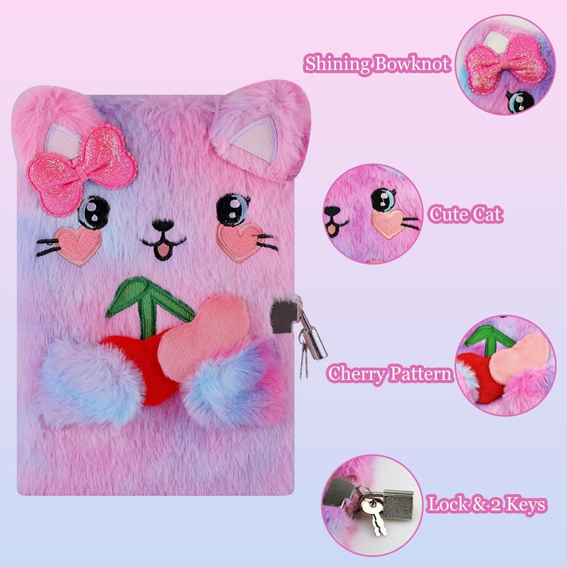 YankMooM Cat Secret Diary with Lock for Girls, Tie-Dye Kids