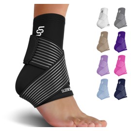 SS SLEEVE STARS Sleeve Stars Ankle Brace for Sprained Ankle, Plantar Fasciitis Relief Ankle Support for Women, Ankle Compression Sleeve w/ Strap (Single/Black)