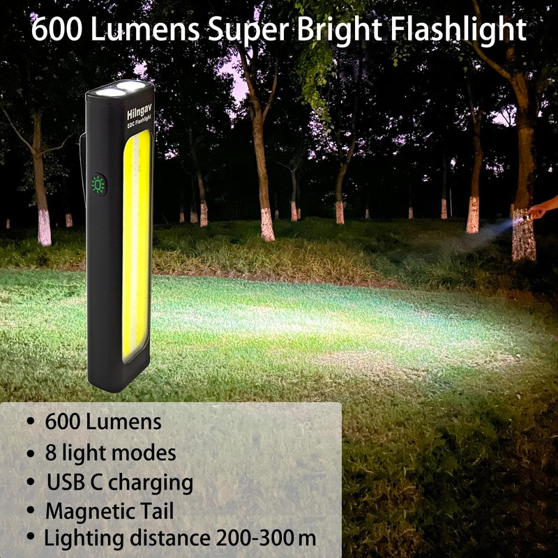 2 Pack Rechargeable EDC Flat Flashlight 600 Lumens 8 Modes