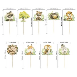 Gyufise 36Pcs Woodland Party Cupcake Toppers Woodland Baby Shower Decorations Sweet Baby Fox Deer Happy Birthday Theme Woodland Creatures Fawn Animal Party Supplies Decorations