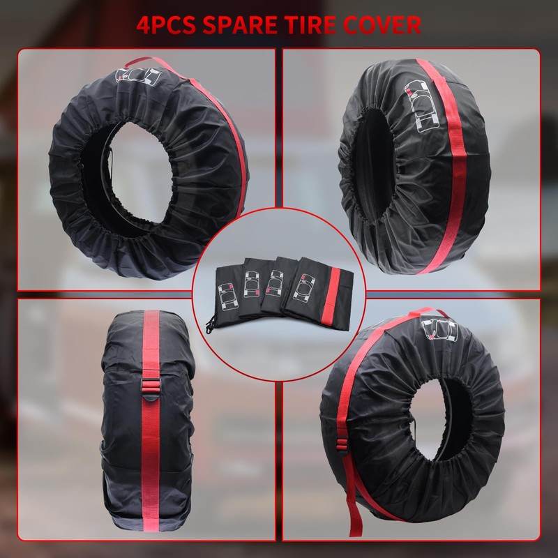Geloo 4PCS Tire Cover, Seasonal Tire Totes,Polyester Wheel Tires Storage