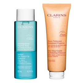 Clarins Clarins Instant Eye Makeup Remover and One-Step Gentle Exfoliating Cleanser Bundle | Bi-Phase Remover for Heavy + Waterproof Eye Makeup | 3-in-1 Cleanser, Makeup Remover + Exfoliating Facial Cleanser