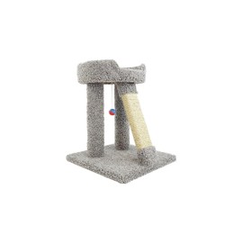 Maykoosh French Flair Elevated Cat Scratch Post with Cat Bed, Compact and Stylish Elevated Cat Bed with Plush Carpet and Sisal Scratching Post, Perfect for Sleep and Play Light Gray