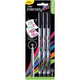 BIC Intensity Fineliner, Medium, Black, 3 Pack