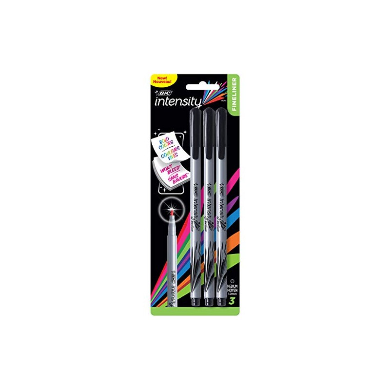 BIC Intensity Fineliner, Medium, Black, 3 Pack