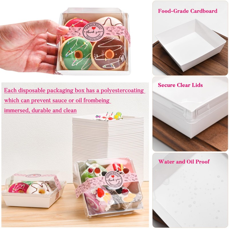 TECARATE Paper Charcuterie Boxes with Clear Lids and Stickers -