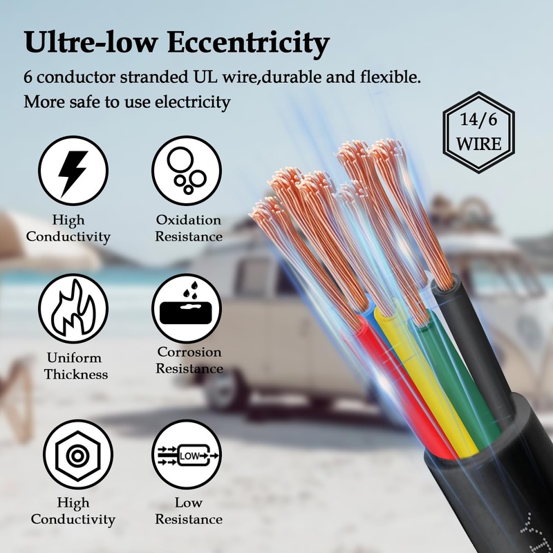 YDDECW 6 Way Heavy Duty 25FT 100% Pure Copper 6