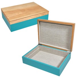 TIZO Design Contemporary Two-Tone Wood Box, Birchwood Finish top with Turquoise Bottom