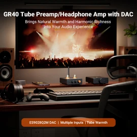 Fosi Audio GR40 Tube Preamplifier with DAC, Stereo Headphone Amplifier 3.5mm Home Audio for Active Speakers/Headphones, Digital to Analog Audio Converter Preamp with Bluetooth and USB/Opt/Coax
