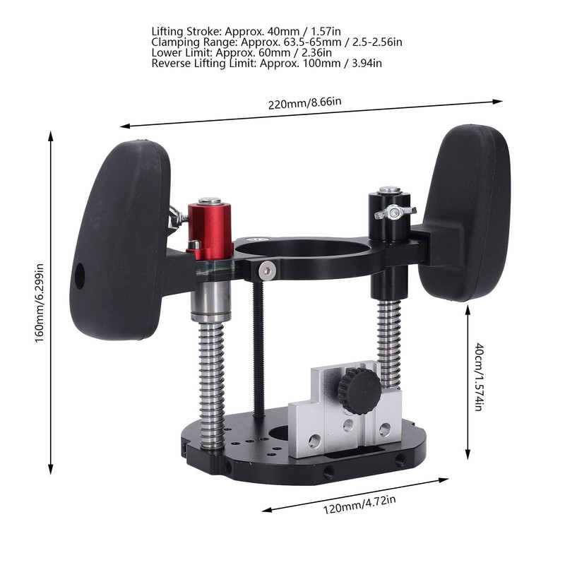 Router Lifting System for 63.5-65mm Clamping Range, 40mm Stroke, Router