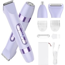 Hatteker Afeitadora eléctrica para mujer de 4 en 1, recortador de pelo corporal de doble cabeza para mujer, recortador de bikini recargable impermeabl