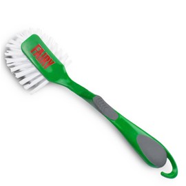 Fairy Soft Grip Washing Up Dish Brush with Non Scratch Scraper and Stiff Nylon bristles, Fairy Green