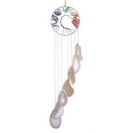 mookaitedecor 7 Chakra Crystal Tree of Life Agate Slices Wind Chimes, Healing Stone Windchime Hanging Ornaments for Indoor Outdoor Decoration 28-30 Inch