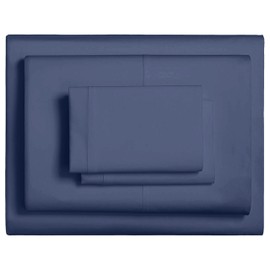 Thread Spread 80% Cotton, 20% Viscose Derived from Bamboo Sheets Twin - 3 Piece Sheets for Twin Size Bed, Silky Soft, Breathable & Cooling Luxury Sheets, 16" Deep Pocket Fitted Sheet - Navy Blue