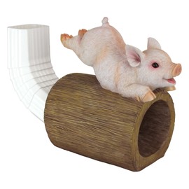 Design Toscano QM2868900 Hog Wild Pouncing Pig Gutter Guardian Downspout Statue, Full Color