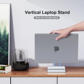 MOKURU Vertical Laptop Stand, Aluminum Laptop Holder, Adjustable 3-in-1 Design, Compatible with MacBook, MacBook Pro/Air, Dell, HP, Lenovo, Up to 17.3 inches (Silver)