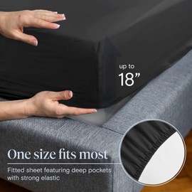 LuxClub Fitted Sheet Small Double / 4ft, with 40cm Extra Deep Pocket, Warm Brushed Microfiber Bottom Bed Sheets, Ease Care & Comfortable Shrinkage and Fade Resistant, Black