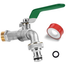 SPGOOD Garden Tap, Premium Tap 1/2 Inch Brass Rust and Frost-Proof with Hose Connection, 1 x Roller Sealing Tape, for Garden, Washing Machine, Home or Industrial (Green)
