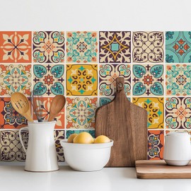 Vintage Moroccan Bohemian Tile Stickers 30 PC Pack - Self-Adhesive PVC Waterproof Wall Decals Kitchen Bathroom Backsplash Decor - 4x4 Inch