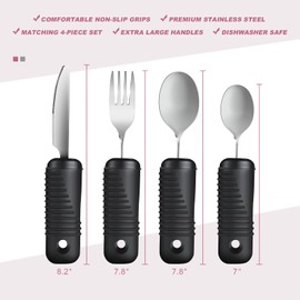 YPCBYNBS Adaptive Utensils,Easy Grip Silverware,Built Up Bendable Fork,Teaspoon,Tablespoon and Knife for Elderly,Hand Tremors,Arthritis and Parkinson's Patients,4 Piece Set