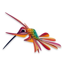 NOVICA Artisan Handcrafted Alebrije Sculpture Multi Color Hummingbird by Multicolor Orange Wood Mexico Animal Themed Cultural Folk Art NAT Geo Decor [3in H x 3.7in W x 4.9in D] ' Colorful