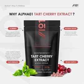 Montmorency Cherry Capsules 15,000mg - 90 Vegan Capsules - High Strength 60:1 Tart Cherry Extract - Rich in Antioxidants - Eco-Friendly Resealable Pouch - by Alpha01