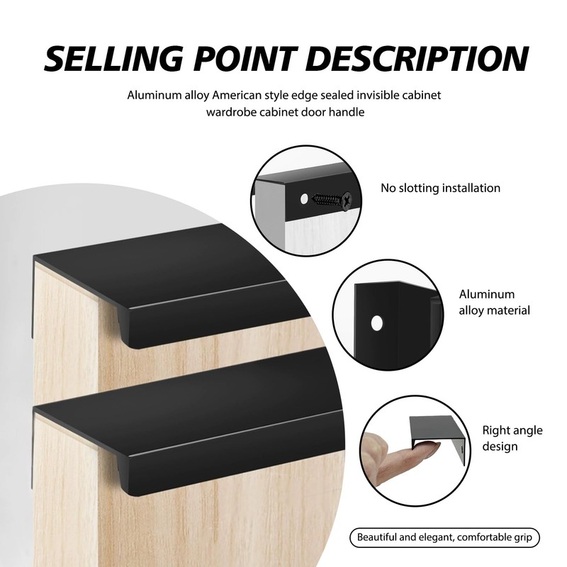 suuosl 6 Pcs 80mm Black Hidden Wardrobe Handles, Aluminium Alloy