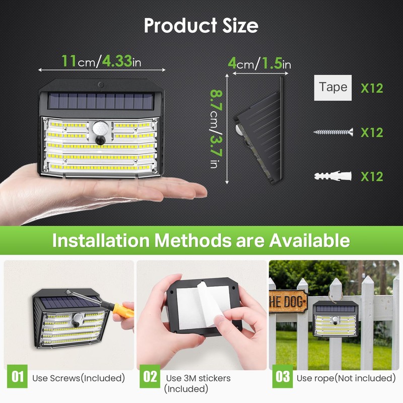 [12 Packs] Solar Motion Lights Outdoor, Ultra Bright Solar Fence