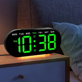 PZJFH Digital Alarm Clock, Black Case with Green LED Display and Adjustable Brightness, Digital Clock with Temperature Display, Date, Day of the Week, Alarm Function, Suitable as a Table Clock or