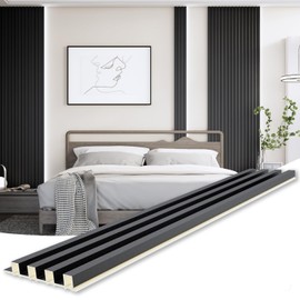 WPC Slat Wall Paneling, Modern Accent 3D Wall Panels, 8-Piece 94.5" x 6.3" TV Wall Panel, Bedroom, Living Room, Matte Black