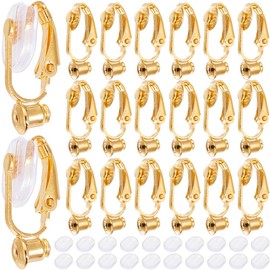 SOFPLATE 1 Box 36Pcs Gold Earring Converter Clip on Earrings Converter Brass Non Pierced Earring Clips with Silicone Pads Painless Clip on Earring Findings for Jewelry Making Supplies DIY Craft Women