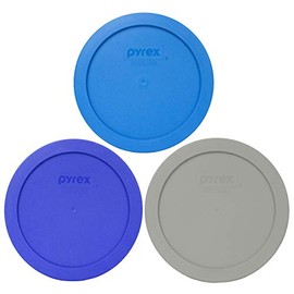 Pyrex 7201-PC 4 cup (1) Jet Gray & (1) Marine Blue & (1) Sapphire Blue Round Plastic Food Storage Replacement Lids
