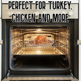 Heavy Gauge, Carbonized Steel, Commercial Kitchen Grade Copper Non-Stick Roaster with Chrome Floating Rack for 22 lb Turkey by Elle Gourmet