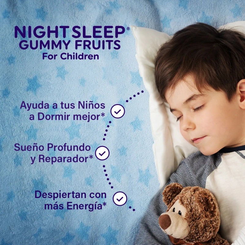 Night Sleep Gummy Fruits, Para Niños, 100% Natural Nt® Sabor
