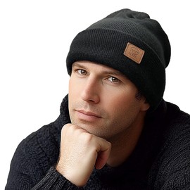 Clakllie Men's Acrylic Knit Cuff Cap Winter Beanie Daily Hat Ski Stocking Skull Cap Cuffed Slouchy Hat Stocking Hats,Black