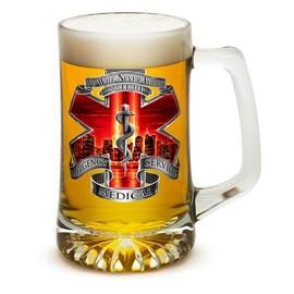 Erazor Bits Large Beer Mugs 25oz Tankard with Handles EMT Paramedic ribute High Honor Red EMS Emergency Medical Services Beer Glasses with Logo Beer Glass with Logo (Set of 6) (25oz)