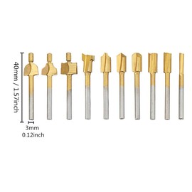 Juego de brocas de grabado de carburo HSS y brocas de ranurador de 1/8 pulgadas (3 mm) para herramientas giratorias, accesorios para carpintería, tallado, grabado, perforación (dorado)