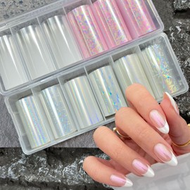SILPECWEE 2 Boxes Aurora Nail Foil Clear Laser Glass Fragment Nail Transfer Foil for Acrylic Nails Pink Starry Sky Holographic Nail Art Foil Stickers Manicure Design for DIY Nails Decoration