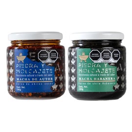 Piedra y Molcajete Salsa Macha de Autor y Macha Habanera con Garbanzo Tostado y Aceite de Oliva 2 Pack de 190g c/u