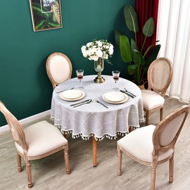 Monibana - Mantel redondo a cuadros de 48 pulgadas, algodón, lino, pesado, a cuadros, para comedor, cocina, decoración de mesa