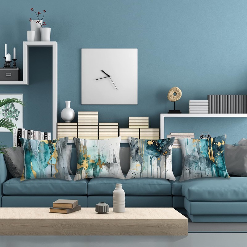 HOSTECCO Turquoise and Grey Cushion Covers 45x45 cm Pack of