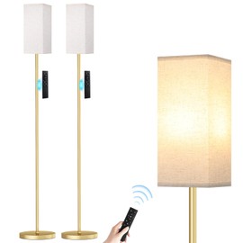 Ambimall 2 Packs Remote Control Floor Lamp, Stepless Dimmable, 64 Inches Tall, Include 9W Bulb, Standing Lamp for Living Room Bedroom Office (Light Beige & Gold)