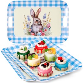 3 Pack Easter Serving Trays and Platters 16 x 11 Inch Easter Bunny Plates Large Serving Platter Decoration for Food Dishes Charcuterie Board Rectangular Decor Tray Party Supplies(Blue)