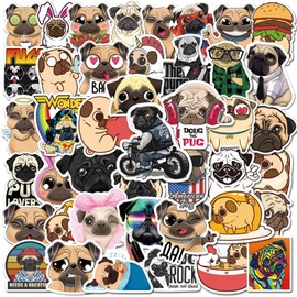 Cute Pug Stickers, 50 Pcs Kawaii Dog Stickers Pack, Waterproof Funny Pet Puppy Vinyl Sticker Decals