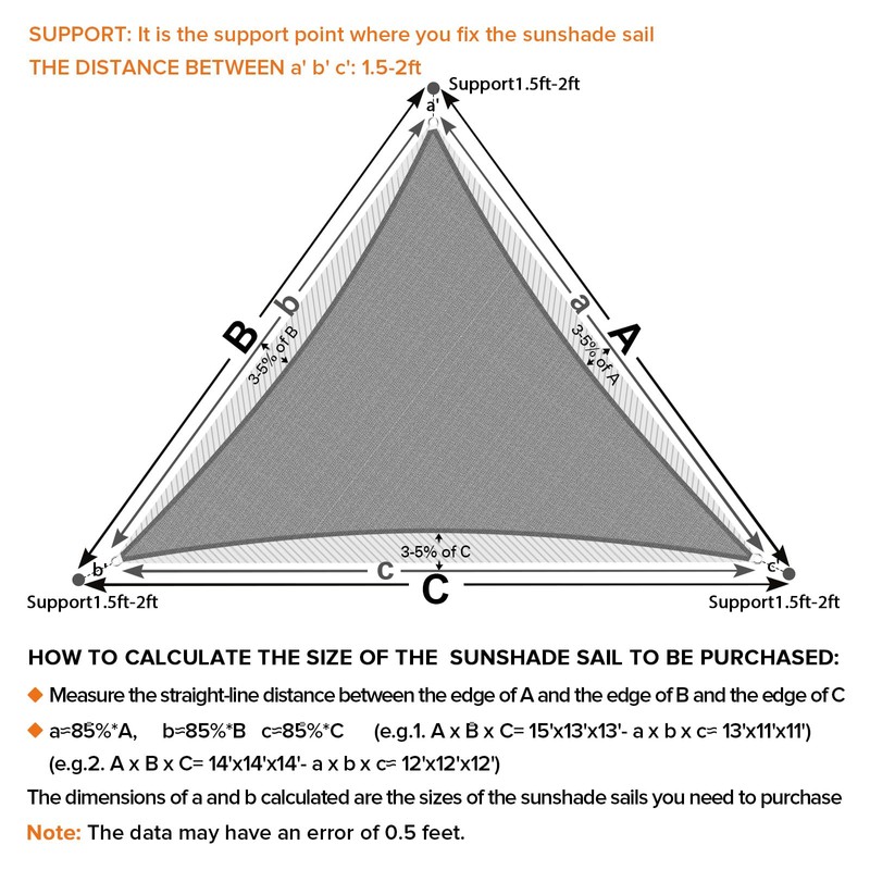 Artpuch Sun Shade Sail, 18'X18'X18' Light Grey Triangle, Curved Edged