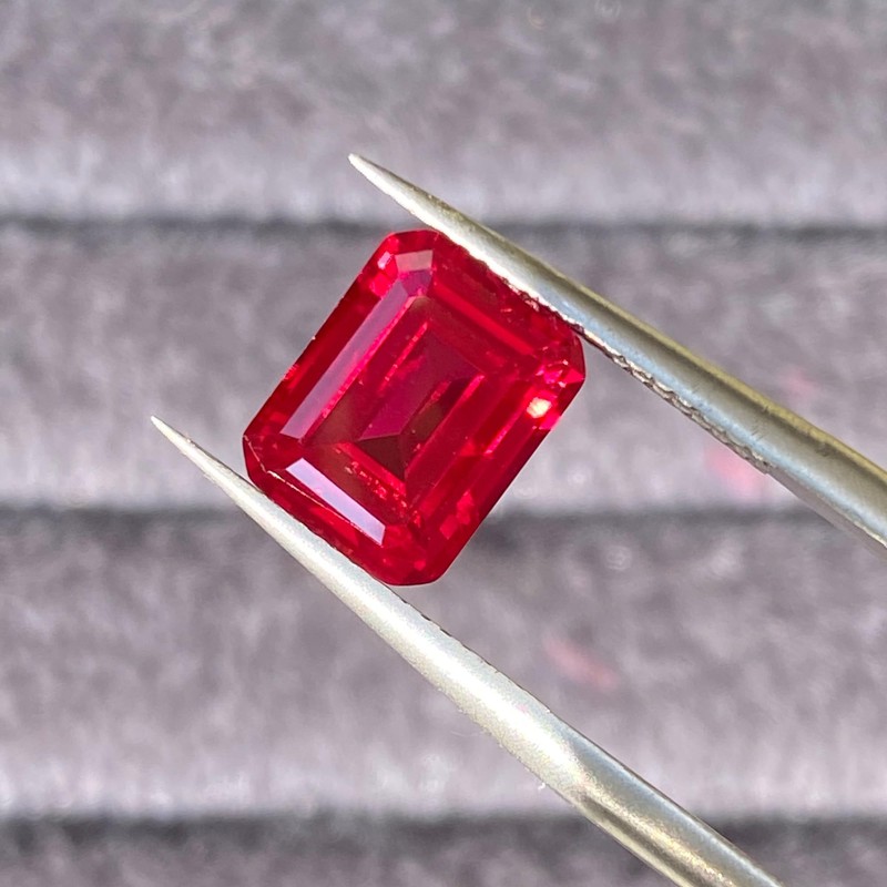 Lab Created Ruby Emerald Cut Loose Gemstone, Vivid Red Synthetic