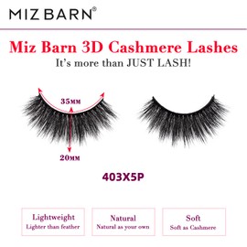 Miz Barn Products 3D Cashmere Crossed Dramatic Fluffy Wispy Handmade Reusable False Eyelashes Volume Soft Strip Lashes Multipack 5 Pairs Multi-layered Effect Eyelashes (CH403)
